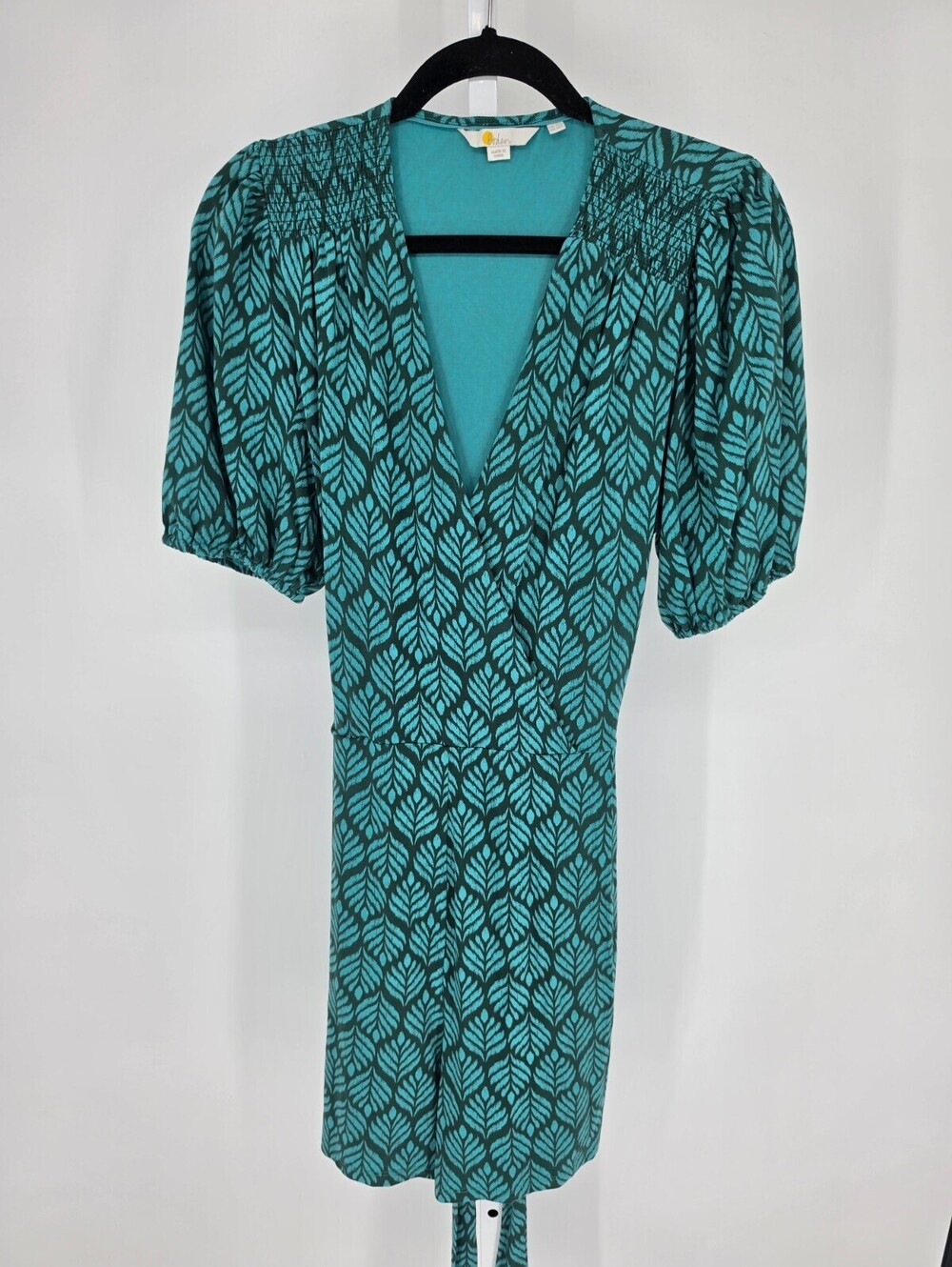 Boden Women's Green Leaf Print Smocked Dress Romper Size 10T Tall